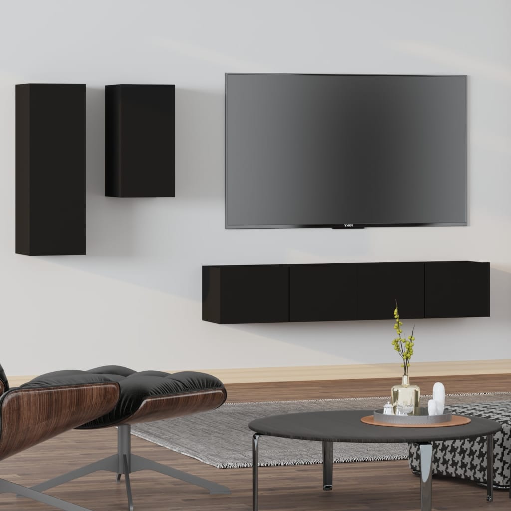 Set Mobile Tv 4 Pz Montato A Parete In Truciolato