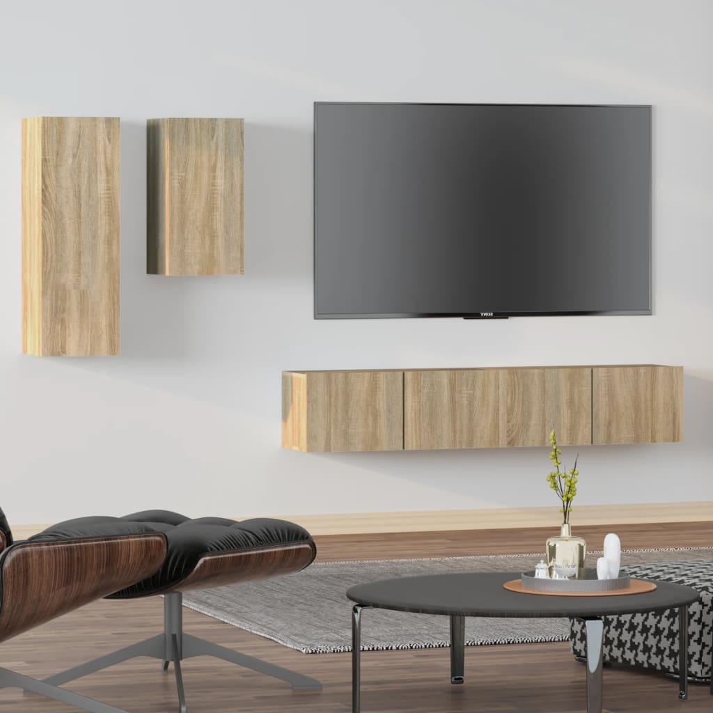 Set Mobile Tv 4 Pz Montato A Parete In Truciolato
