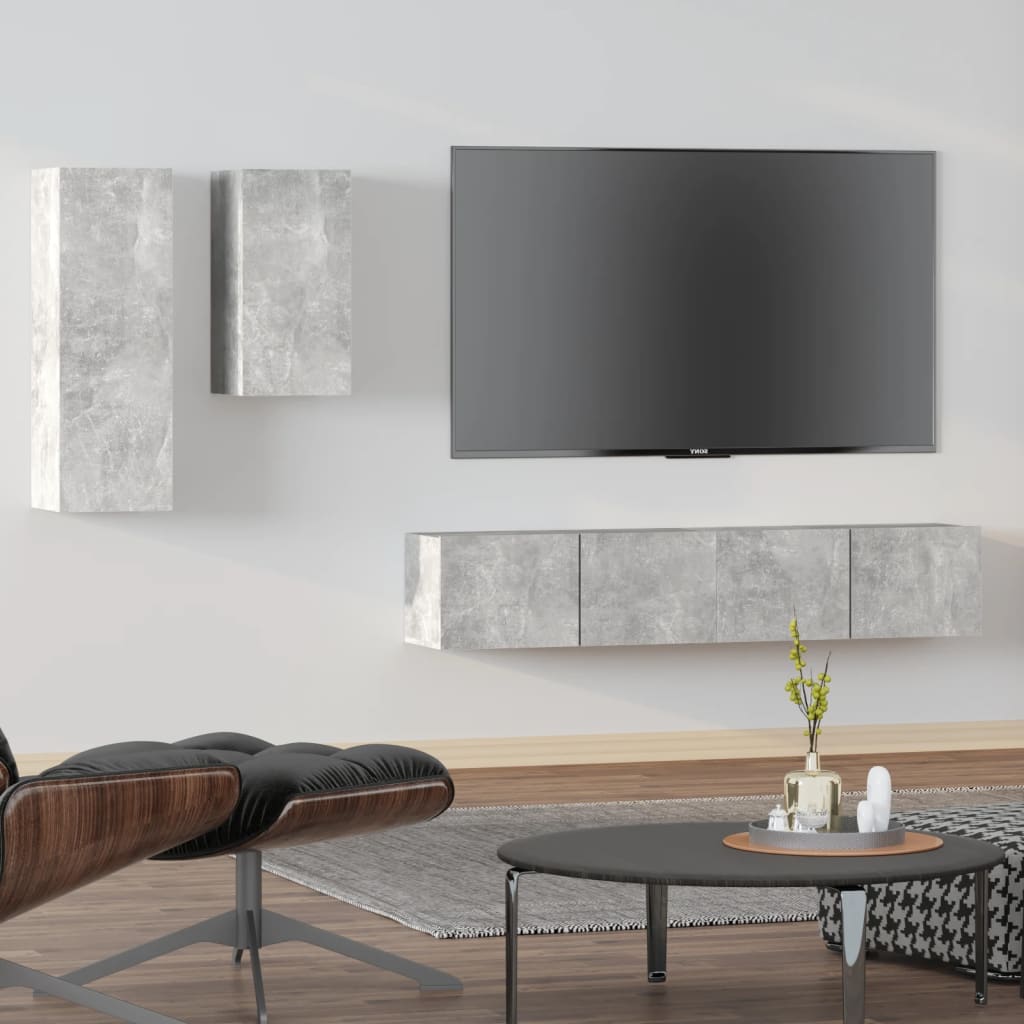 Set Mobile Tv 4 Pz Montato A Parete In Truciolato