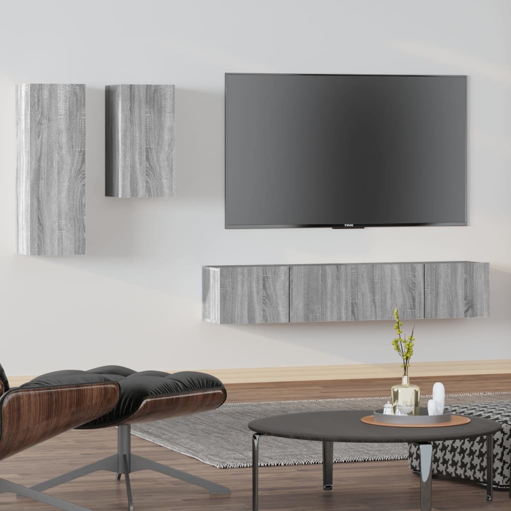 Set Mobile Tv 4 Pz Montato A Parete In Truciolato