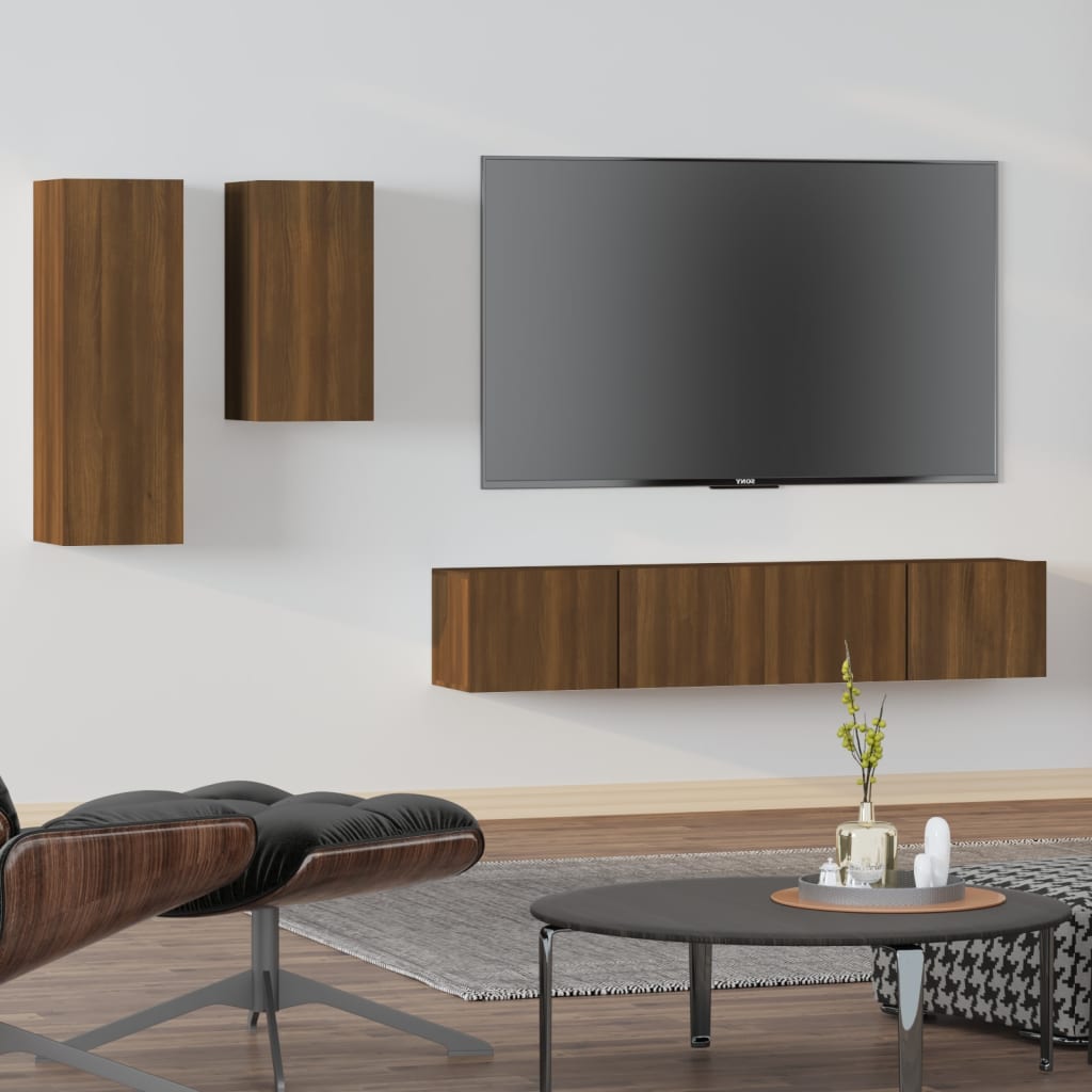 Set Mobile Tv 4 Pz Montato A Parete In Truciolato