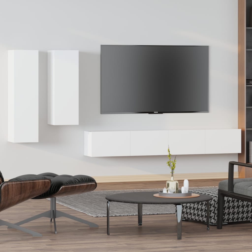 Set Mobile Tv 4 Pz Montato A Parete In Truciolato