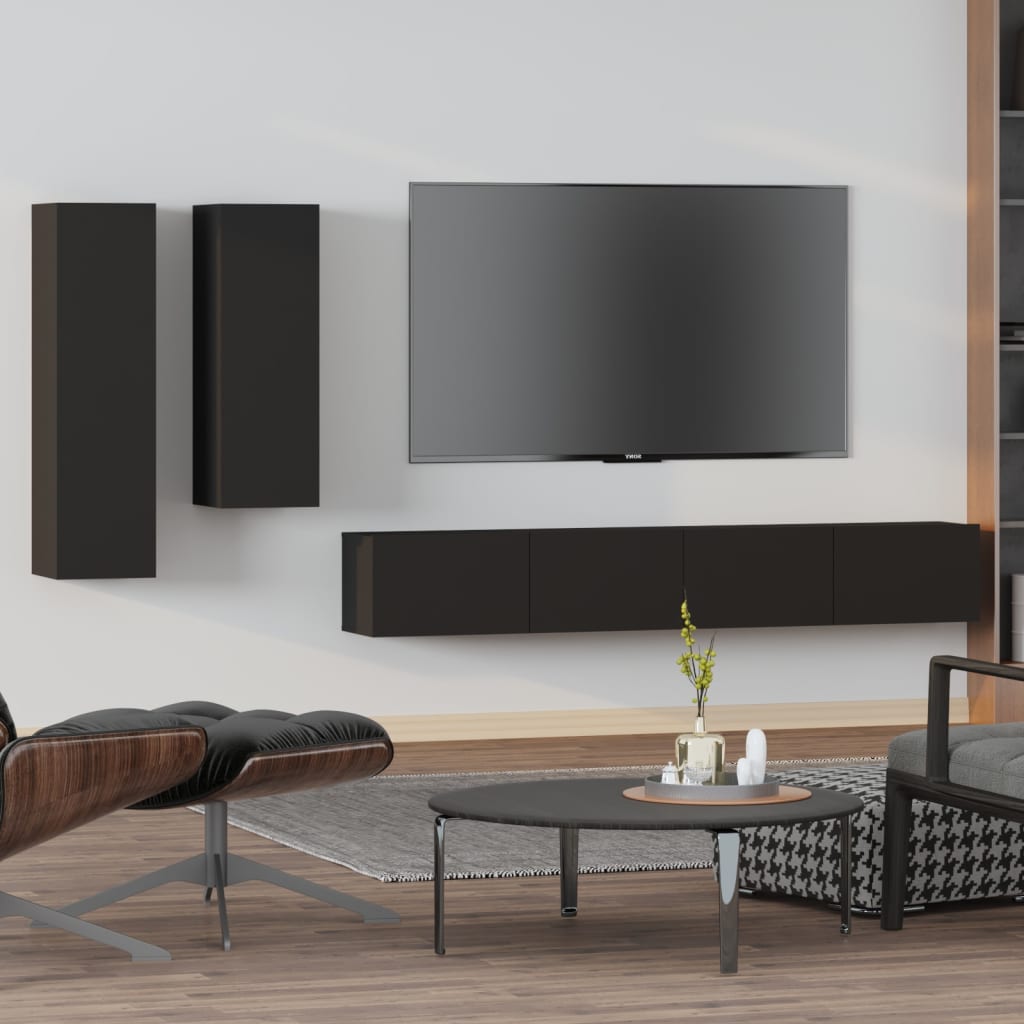 Set Mobile Tv 4 Pz Montato A Parete In Truciolato