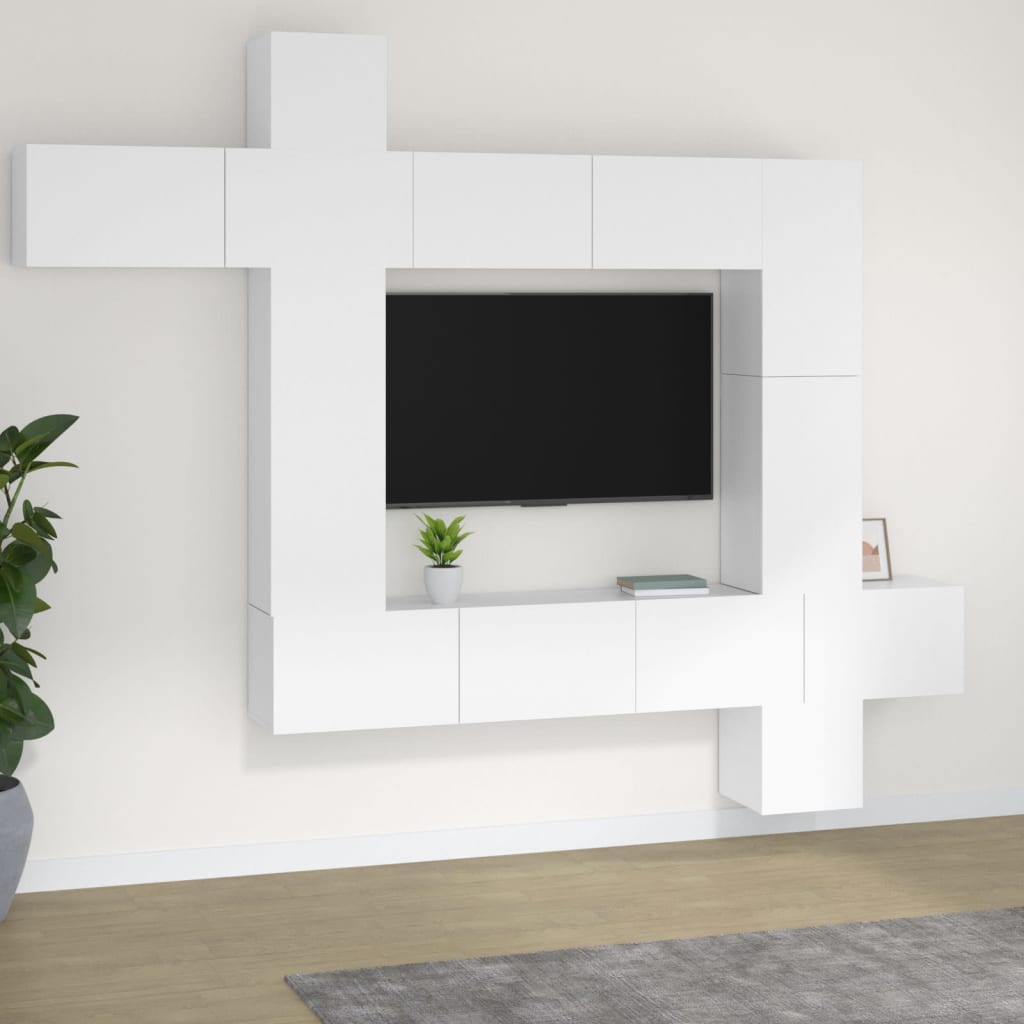 Set Mobile Tv 9 Pz Montato A Parete Rovere In Legno Multistrato