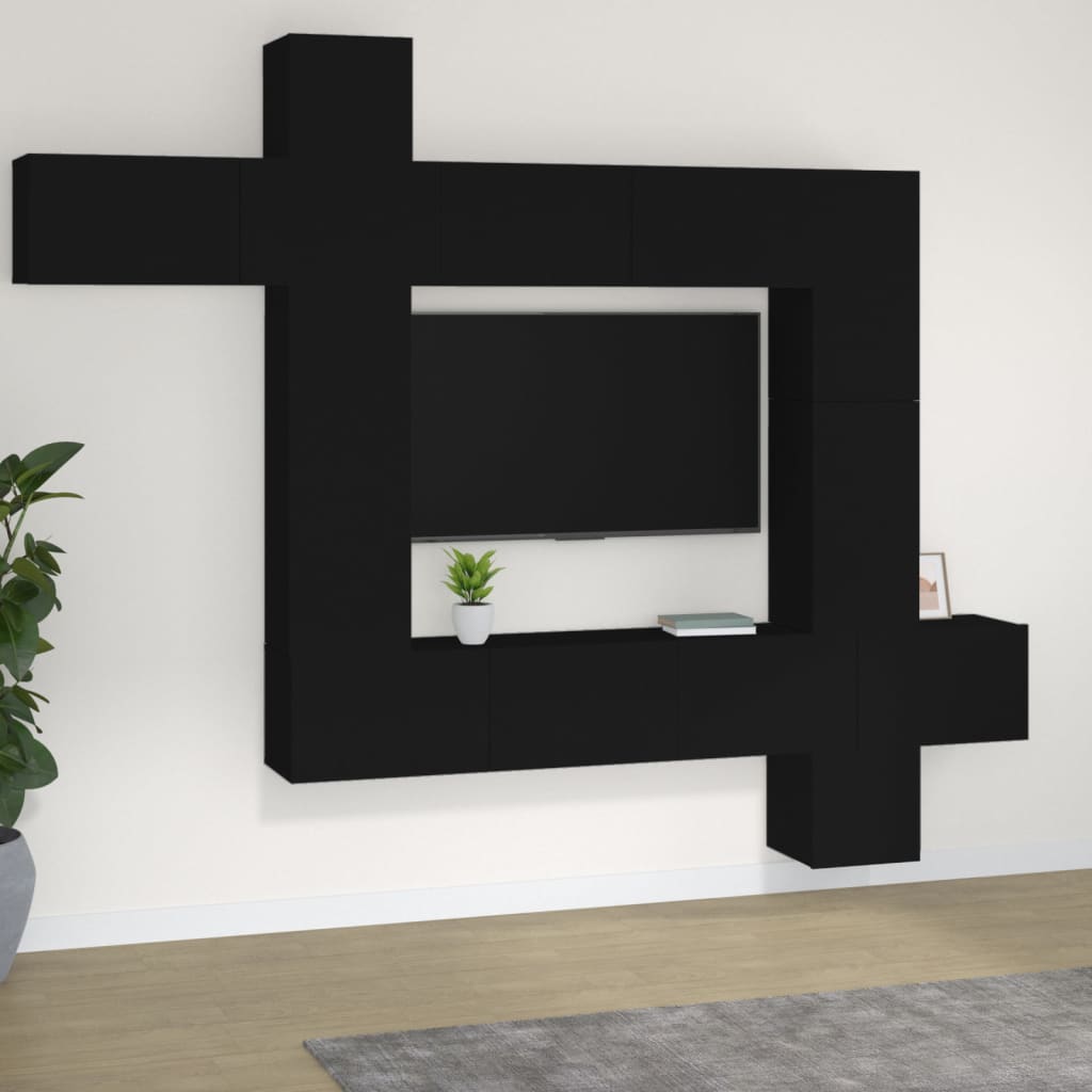 Set Mobile Tv 9 Pz Montato A Parete Rovere In Legno Multistrato