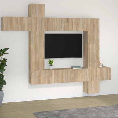 Set Mobile Tv 9 Pz Montato A Parete Rovere In Legno Multistrato