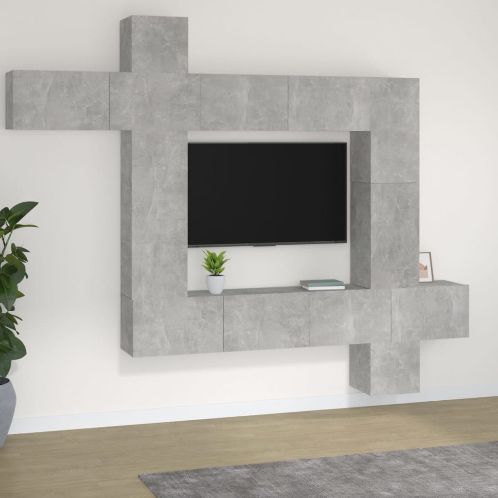 Set Mobile Tv 9 Pz Montato A Parete Rovere In Legno Multistrato