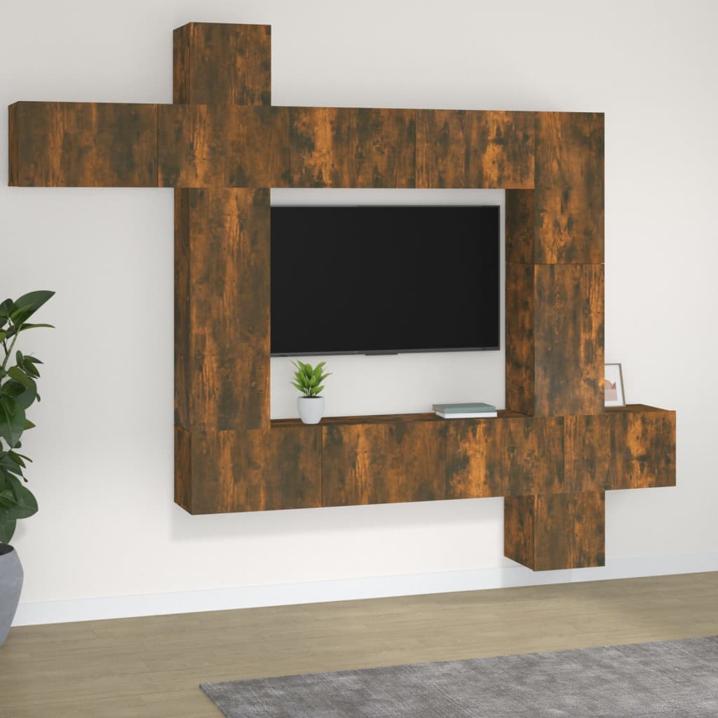 Set Mobile Tv 9 Pz Montato A Parete Rovere In Legno Multistrato