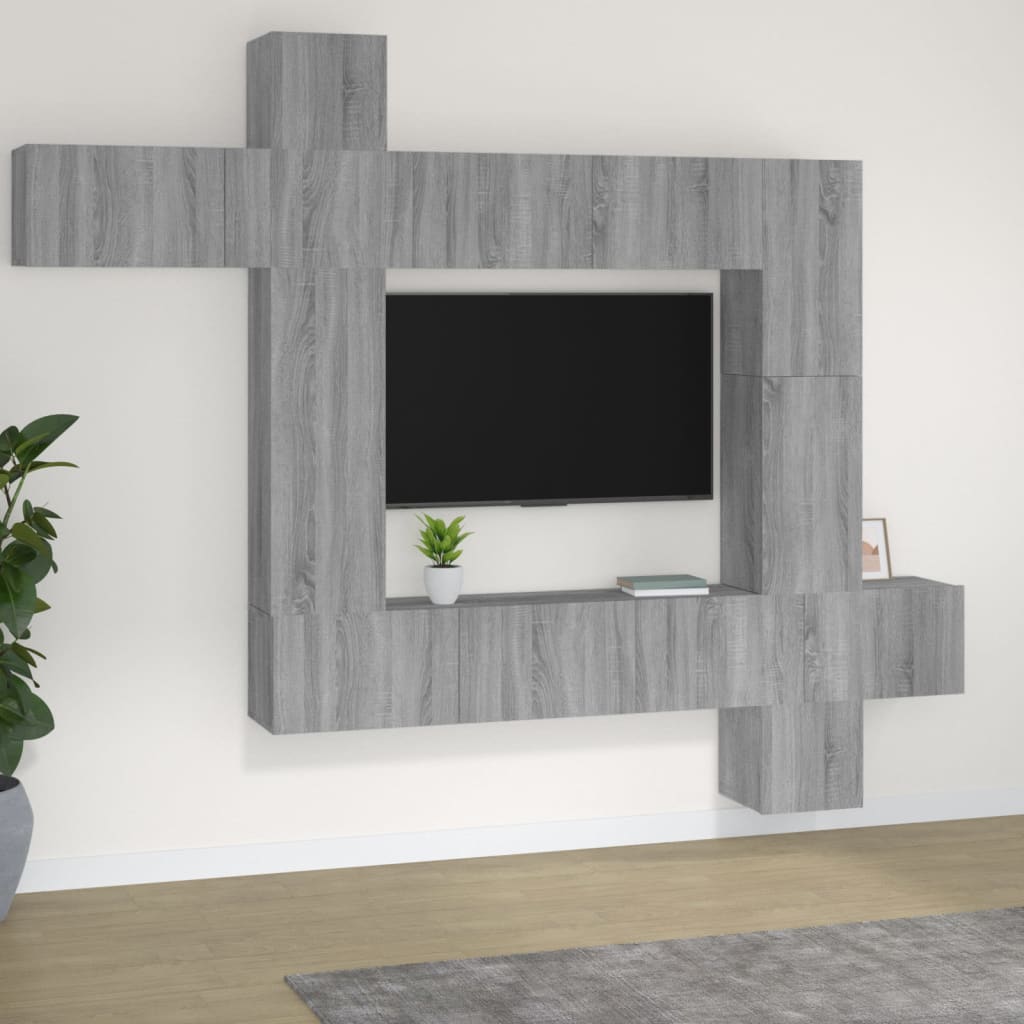 Set Mobile Tv 9 Pz Montato A Parete Rovere In Legno Multistrato