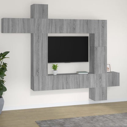 Set Mobile Tv 9 Pz Montato A Parete Rovere In Legno Multistrato