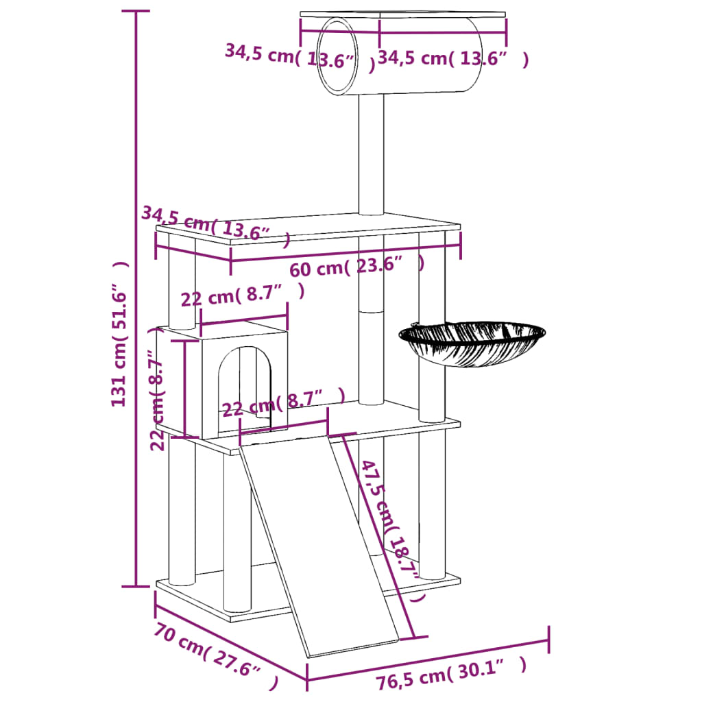 Albero Per Gatti Con Tiragraffi In Sisal 131 Cm