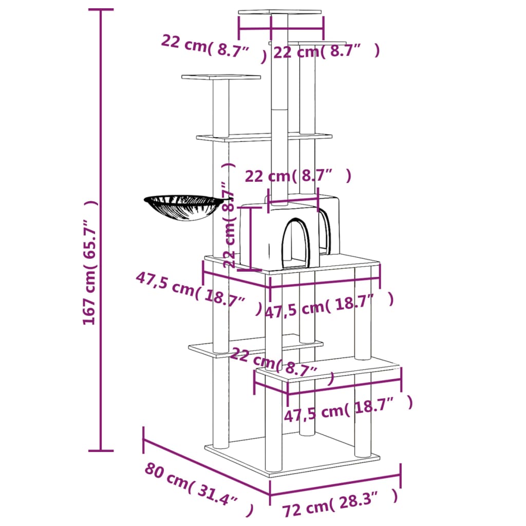 Albero Per Gatti Con Tiragraffi In Sisal 167 Cm