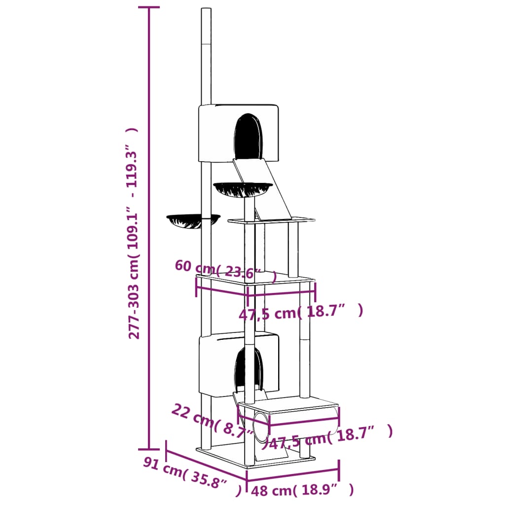 Albero Per Gatti Da Pavimento A Soffitto 277-303 Cm