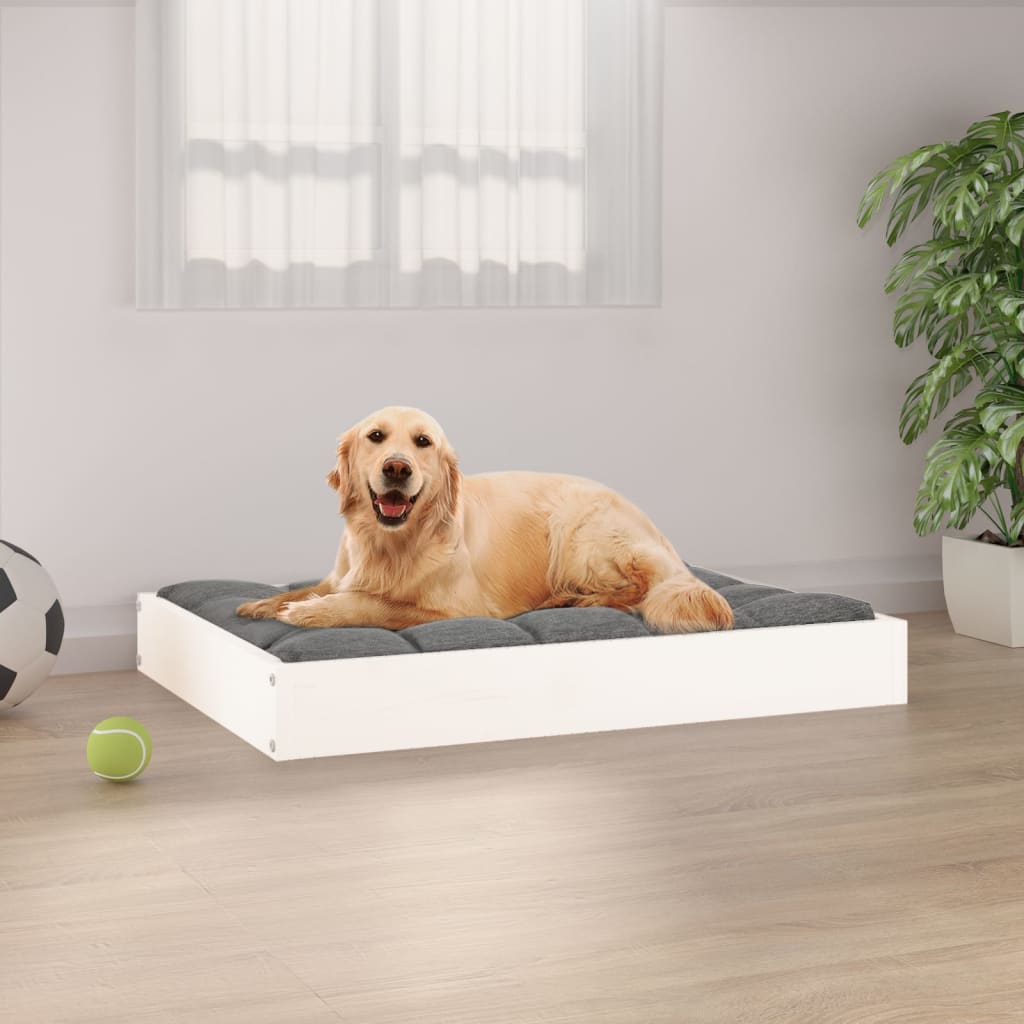 Cuccia Per Cani Bianca 91,5X64X9 Cm In Legno Massello Di Pino
