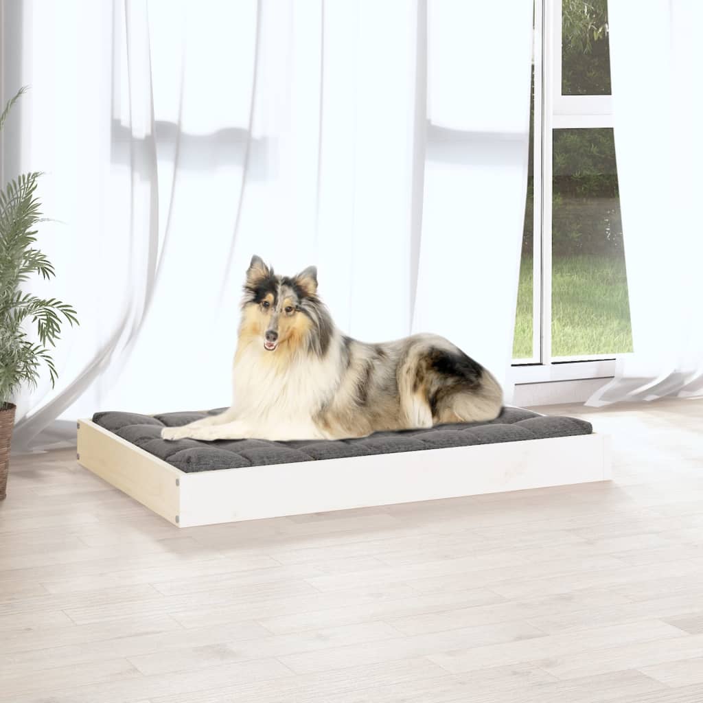 Cuccia Per Cani Bianca 91,5X64X9 Cm In Legno Massello Di Pino