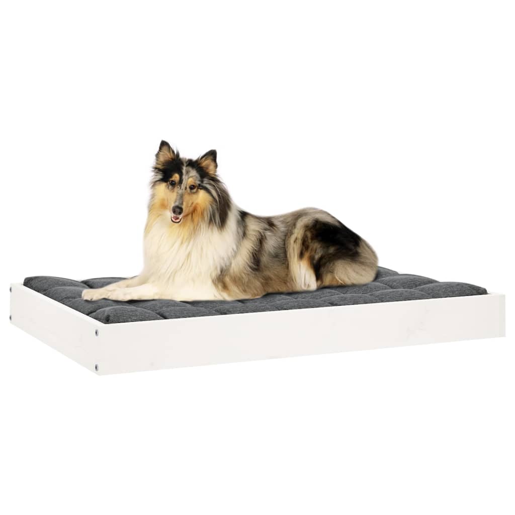 Cuccia Per Cani Bianca 91,5X64X9 Cm In Legno Massello Di Pino