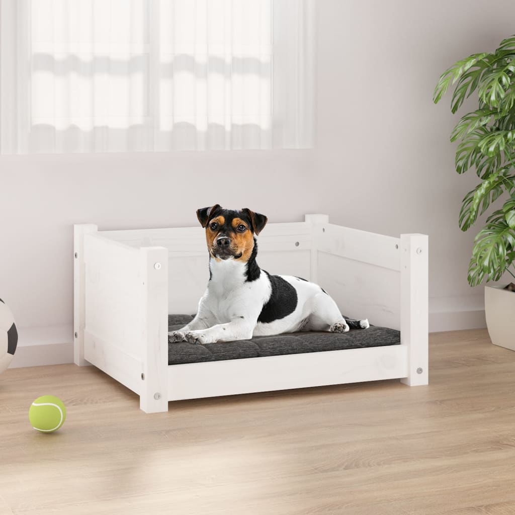Cuccia Per Cani Bianca 95,5X65,5X28Cm In Legno Massello Di Pino