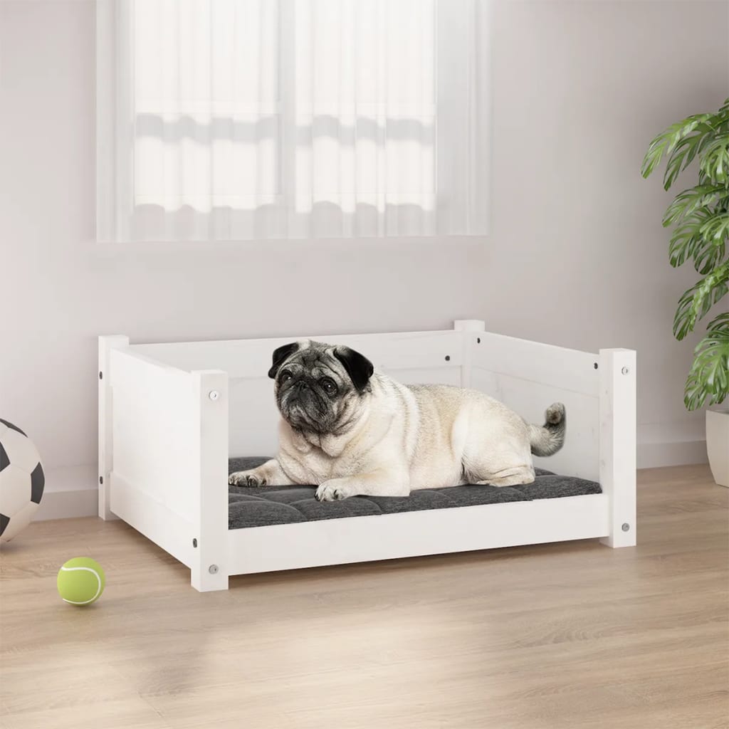 Cuccia Per Cani Bianca 95,5X65,5X28Cm In Legno Massello Di Pino