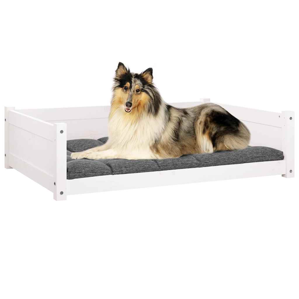 Cuccia Per Cani Bianca 95,5X65,5X28Cm In Legno Massello Di Pino