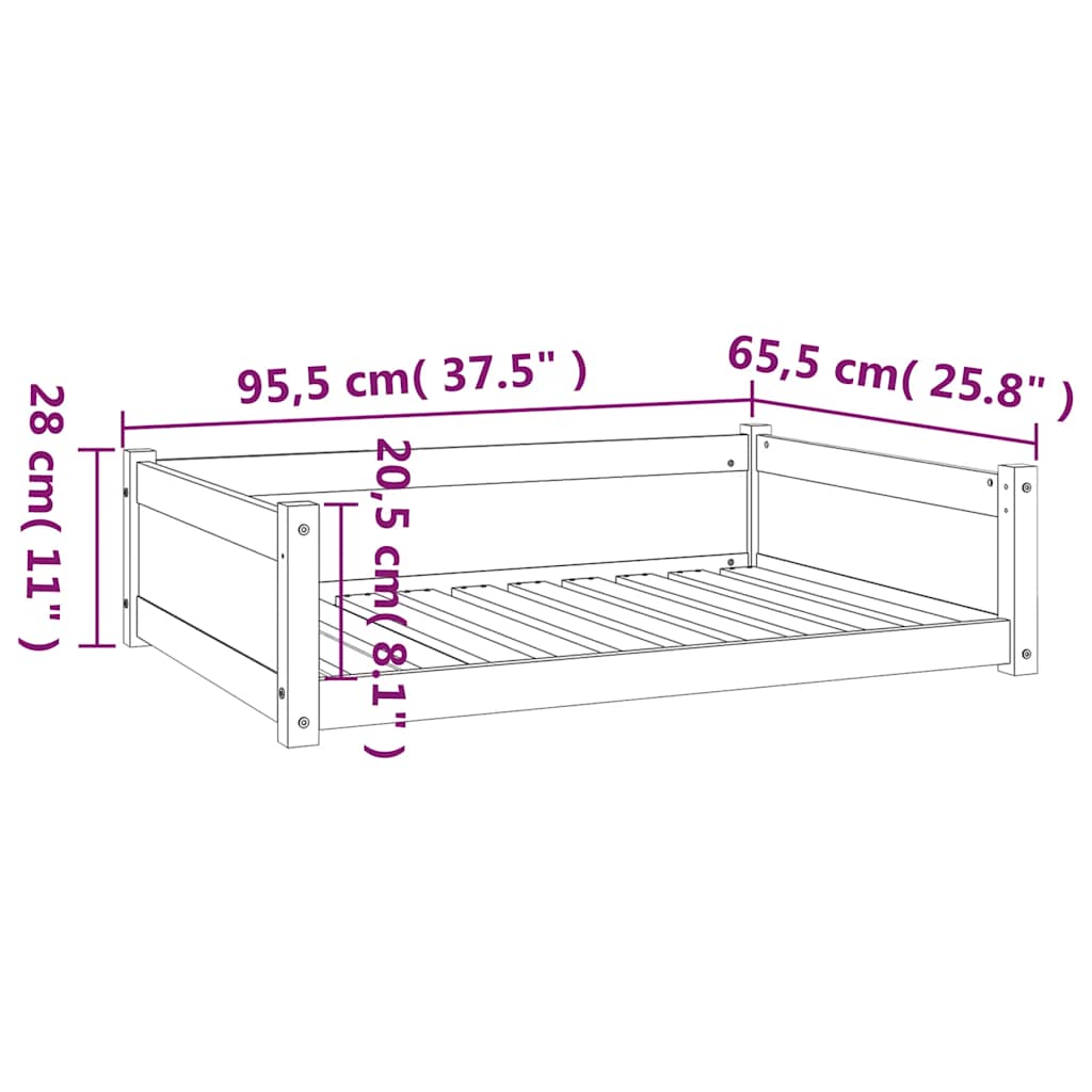 Cuccia Per Cani Bianca 95,5X65,5X28Cm In Legno Massello Di Pino