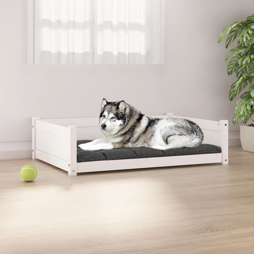 Cuccia Per Cani Bianca 95,5X65,5X28Cm In Legno Massello Di Pino