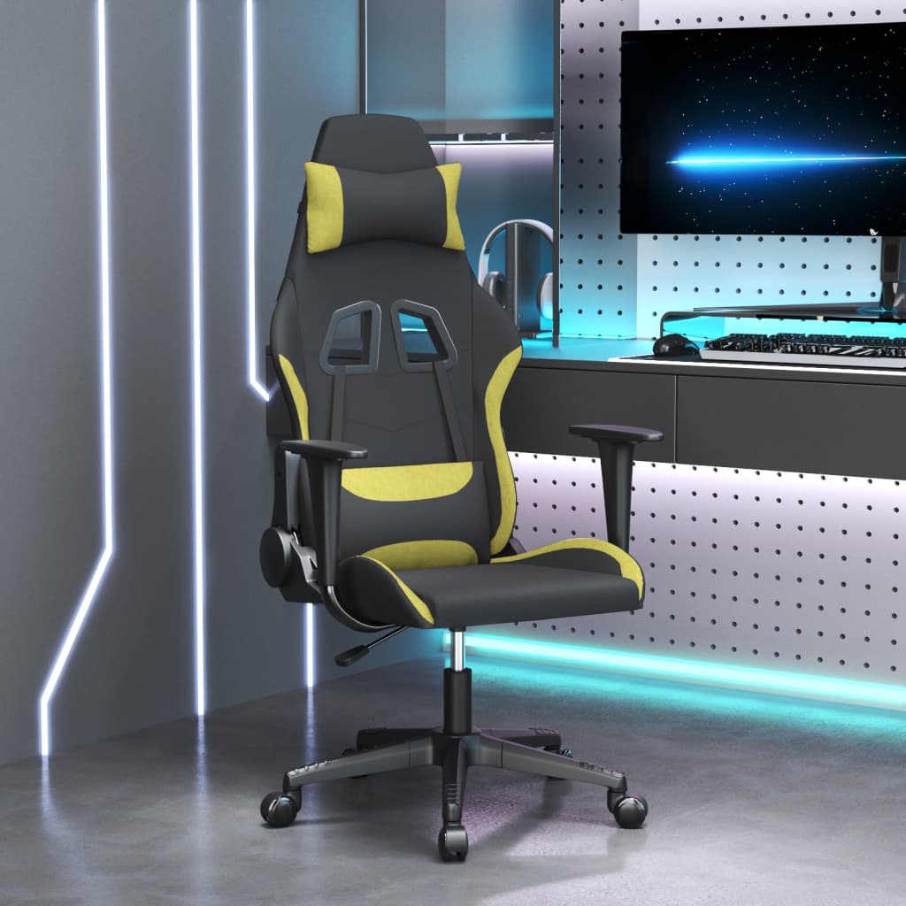 Sedia Da Gaming Massaggio E Poggiapiedi Tessuto Nero E