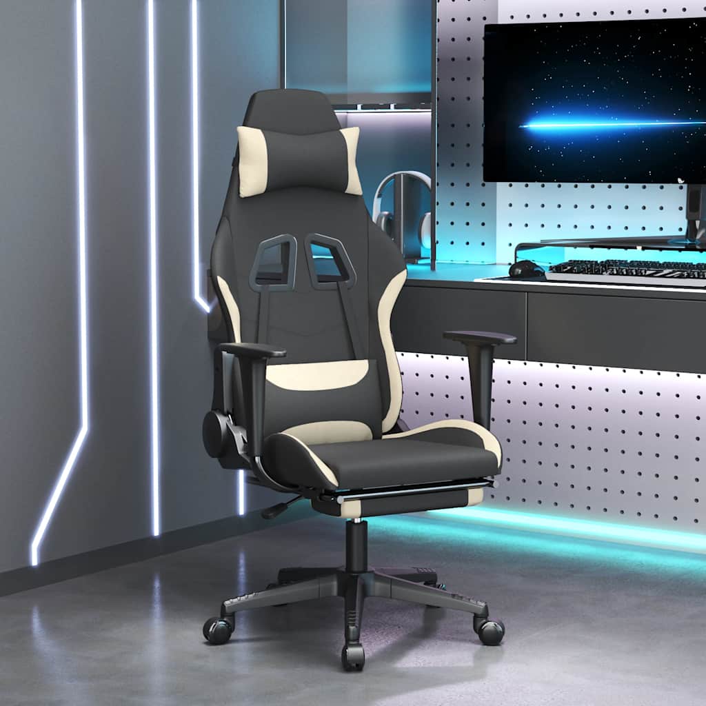 Sedia Da Gaming Massaggio E Poggiapiedi Tessuto Nero E