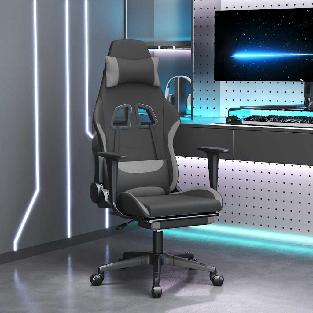 Sedia Da Gaming Massaggio E Poggiapiedi Tessuto Nero E