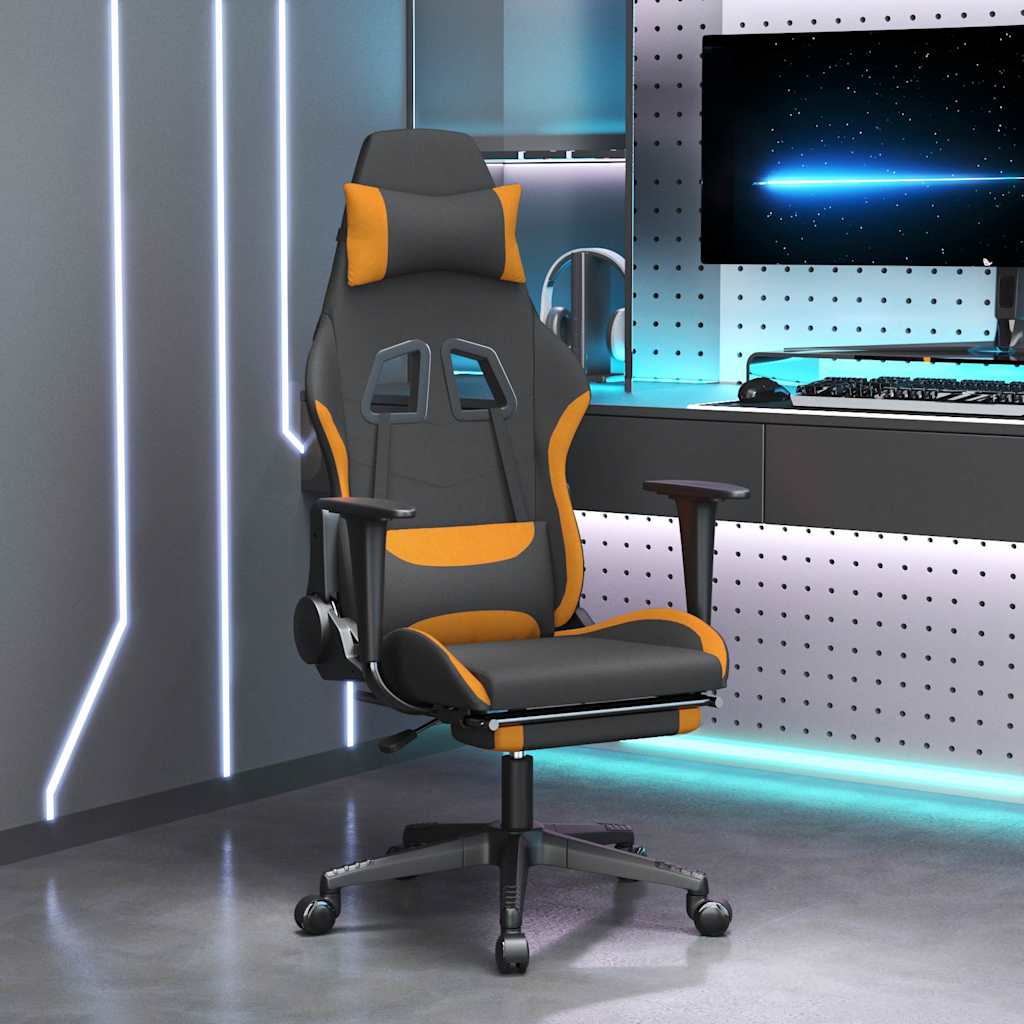 Sedia Da Gaming Massaggio E Poggiapiedi Tessuto Nero E