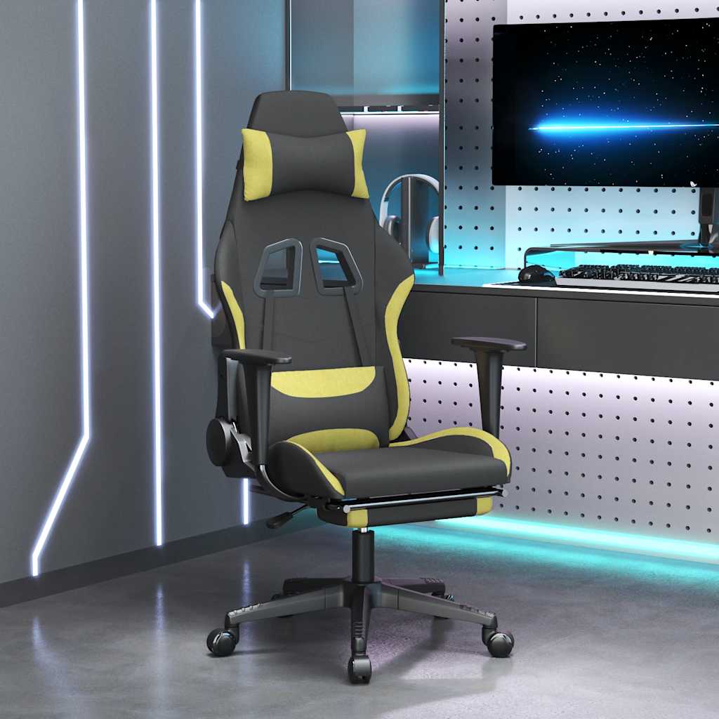 Sedia Da Gaming Massaggio E Poggiapiedi Tessuto Nero E