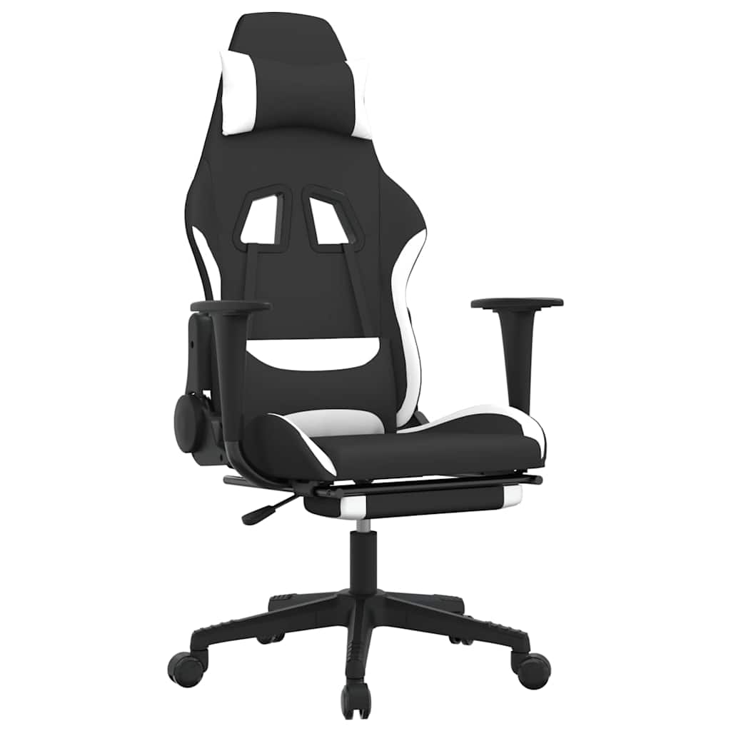 Sedia Da Gaming Massaggio E Poggiapiedi Tessuto Nero E