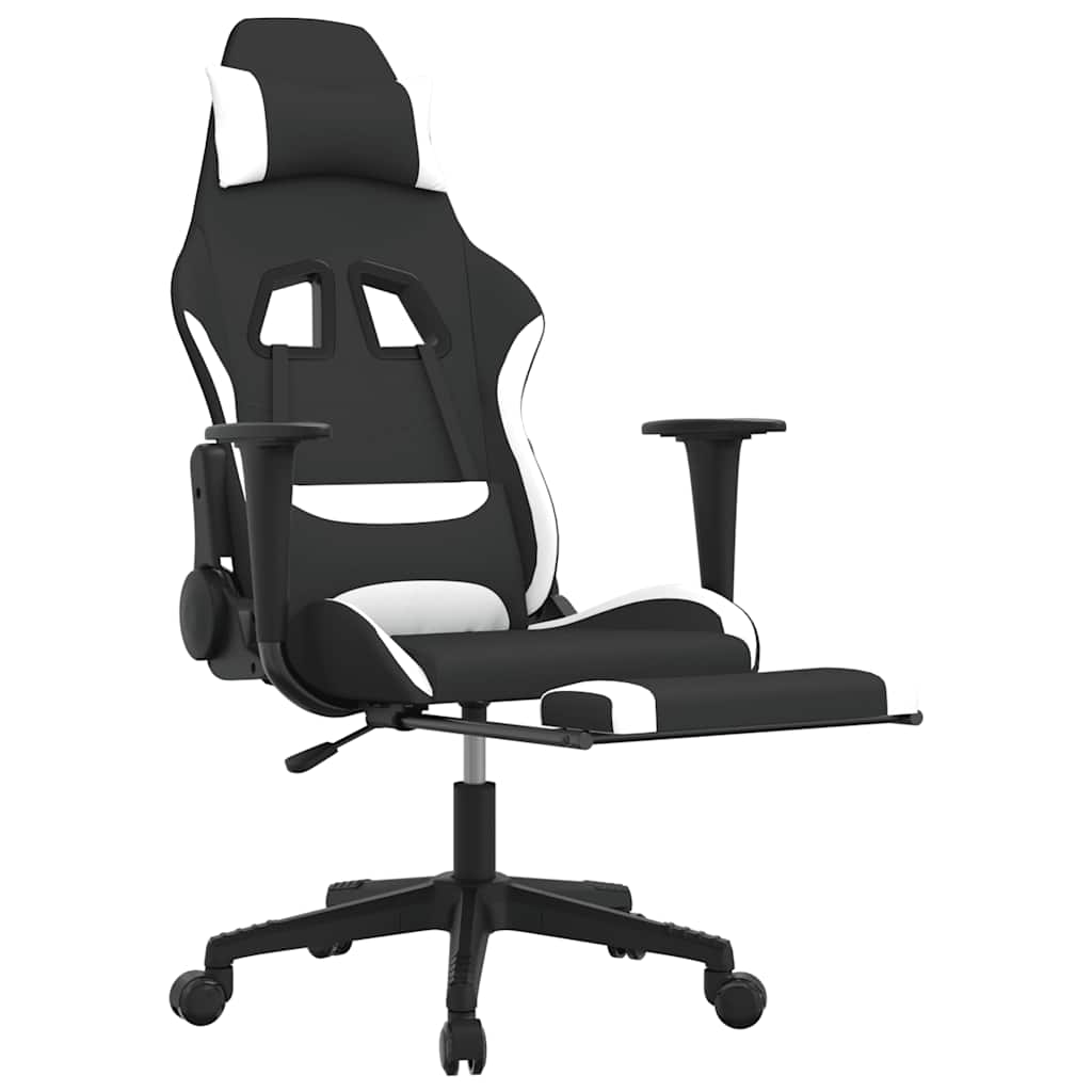 Sedia Da Gaming Massaggio E Poggiapiedi Tessuto Nero E
