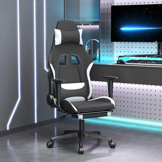 Sedia Da Gaming Massaggio E Poggiapiedi Tessuto Nero E