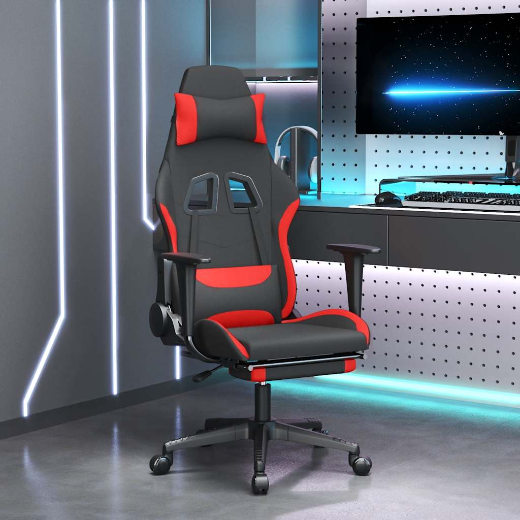 Sedia Da Gaming Massaggio E Poggiapiedi Tessuto Nero E