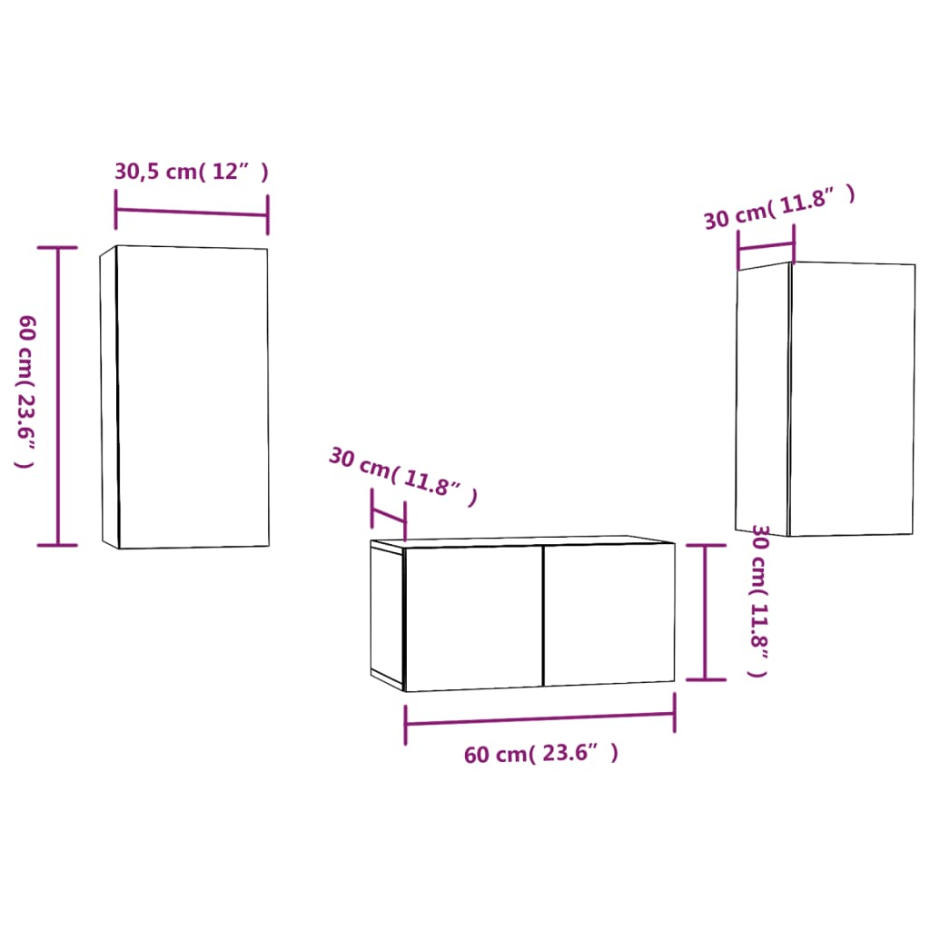Set Mobili Porta Tv 3 Pz In Legno Multistrato