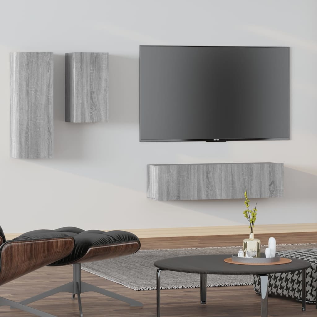 Set Mobile Tv 4 Pz Montato A Parete In Truciolato