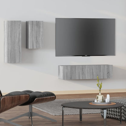 Set Mobile Tv 4 Pz Montato A Parete In Truciolato