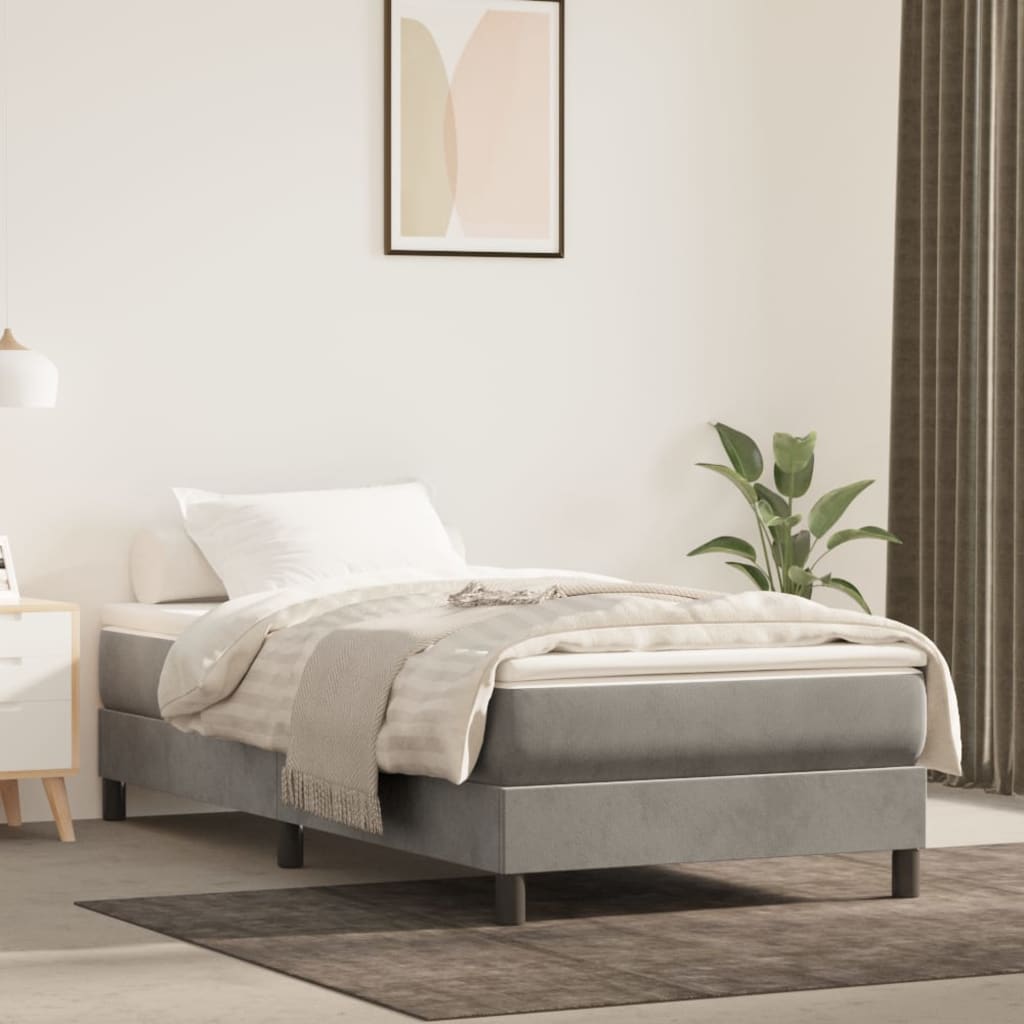 Materasso A Molle 120X190X20 Cm In Velluto Grigio Chiaro