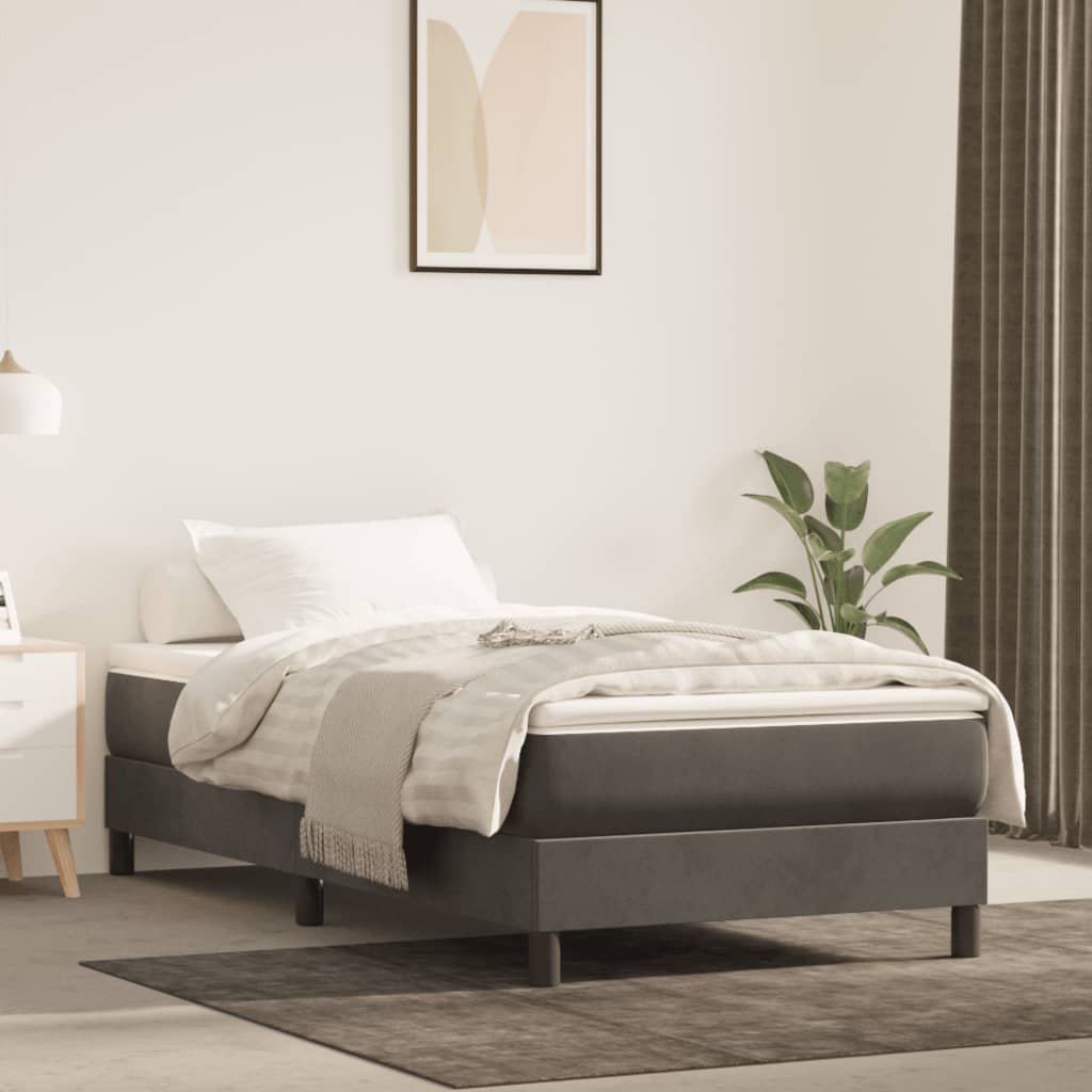 Materasso A Molle 90X210X20 Cm In Velluto Grigio Scuro