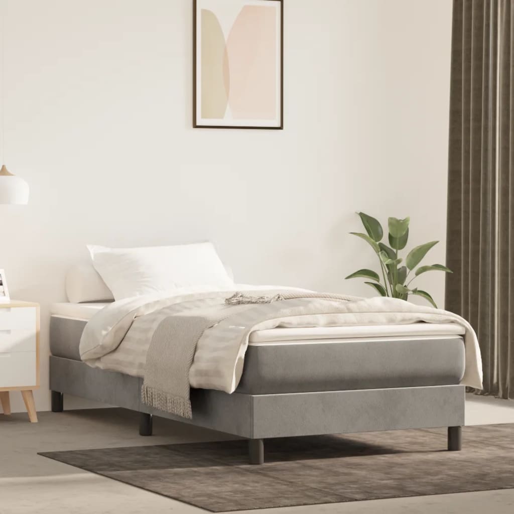 Materasso A Molle 120X190X20 Cm In Velluto Grigio Chiaro