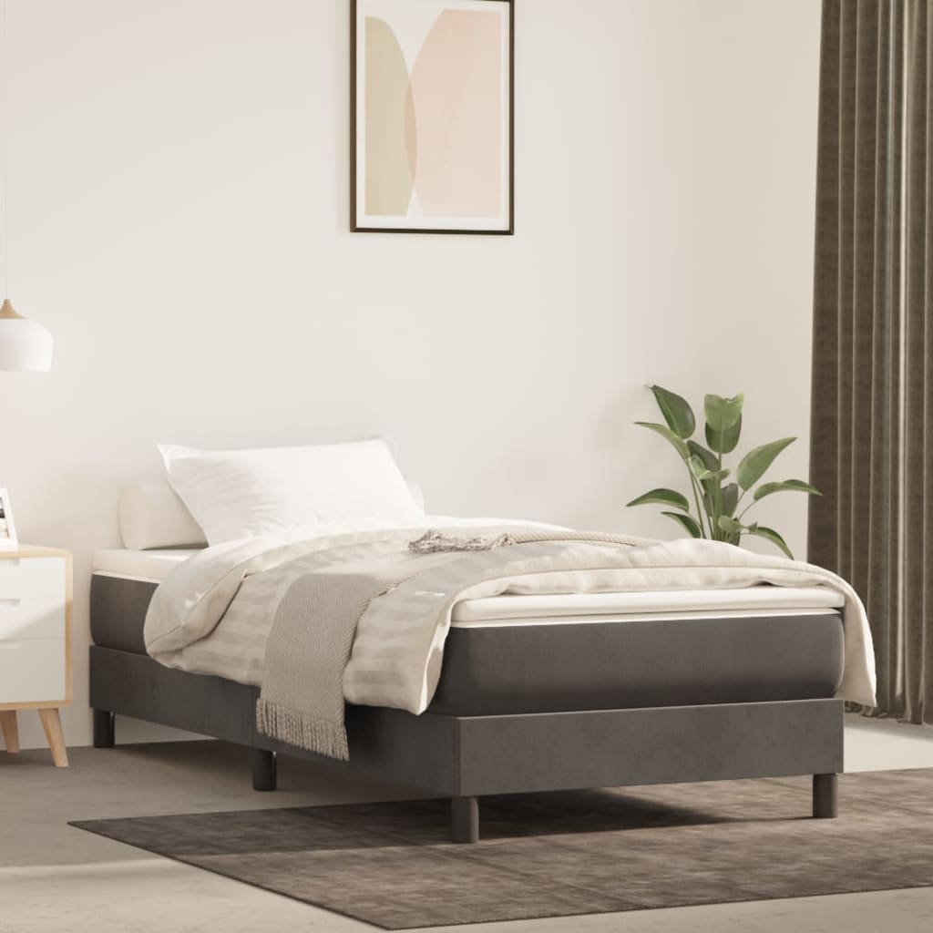 Materasso A Molle 90X210X20 Cm In Velluto Grigio Scuro