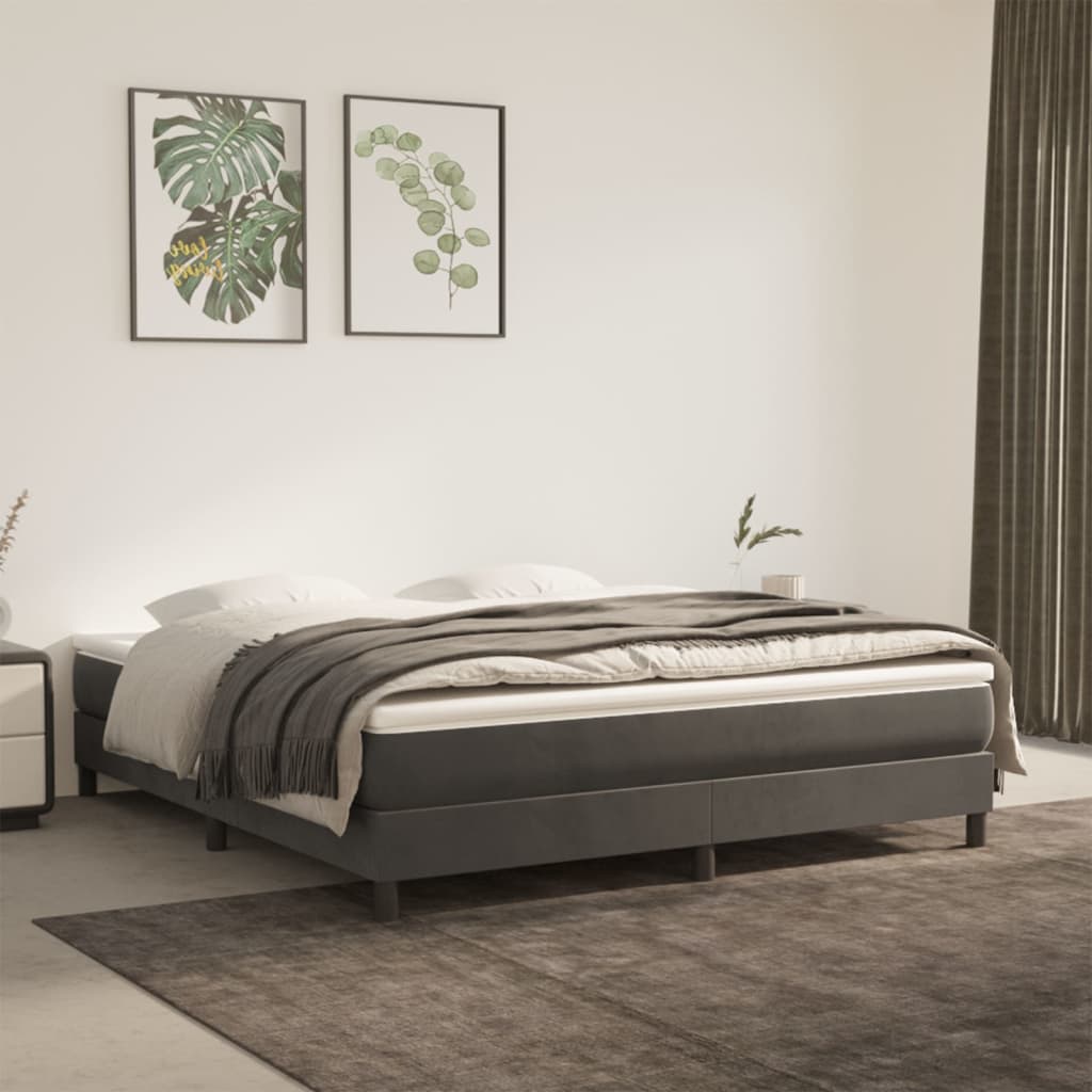 Materasso A Molle 90X210X20 Cm In Velluto Grigio Scuro