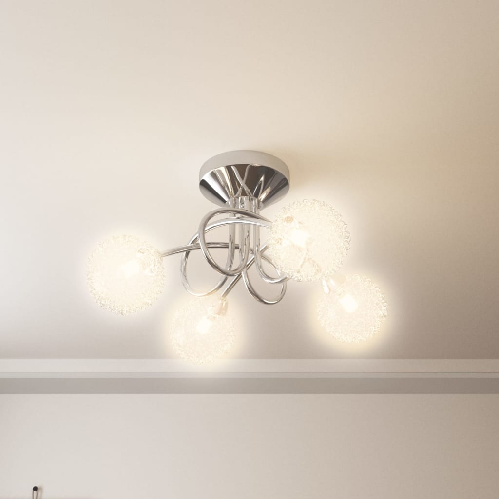 Lampada Da Soffitto Con Paralumi In Rete Per 4 Luci Led G9