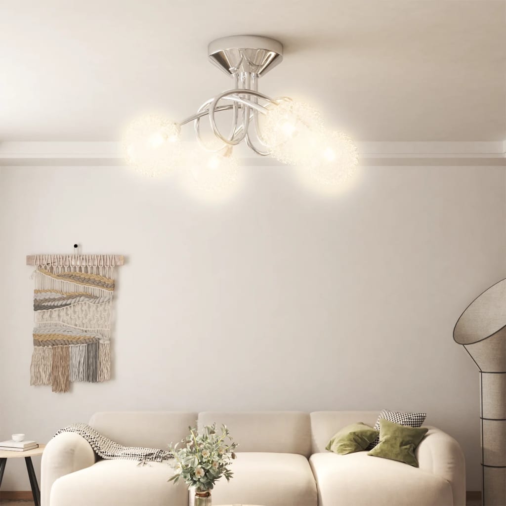 Lampada Da Soffitto Con Paralumi In Rete Per 4 Luci Led G9