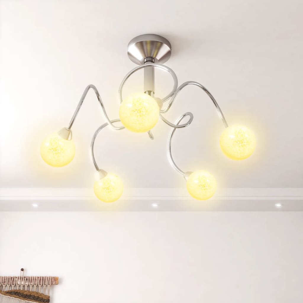Lampada Soffitto Con Paralumi Tondi In Vetro Per 5 Luci Led G9