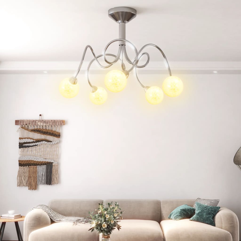 Lampada Soffitto Con Paralumi Tondi In Vetro Per 5 Luci Led G9