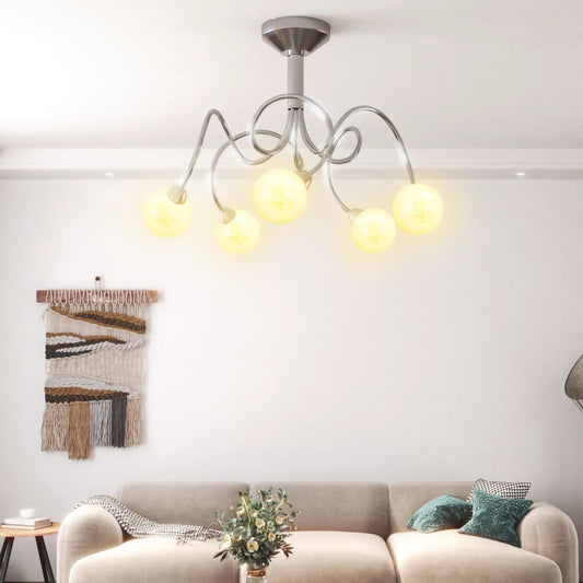 Lampada Soffitto Con Paralumi Tondi In Vetro Per 5 Luci Led G9
