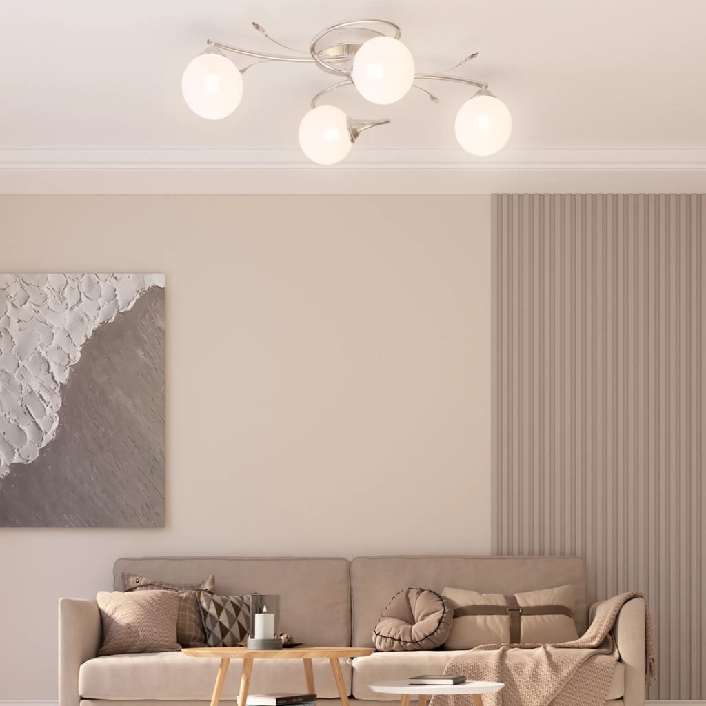 Lampada Soffitto Con Paralumi Tondi In Vetro Per 4 Luci Led G9