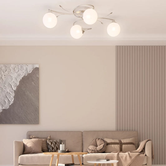 Lampada Soffitto Con Paralumi Tondi In Vetro Per 4 Luci Led G9