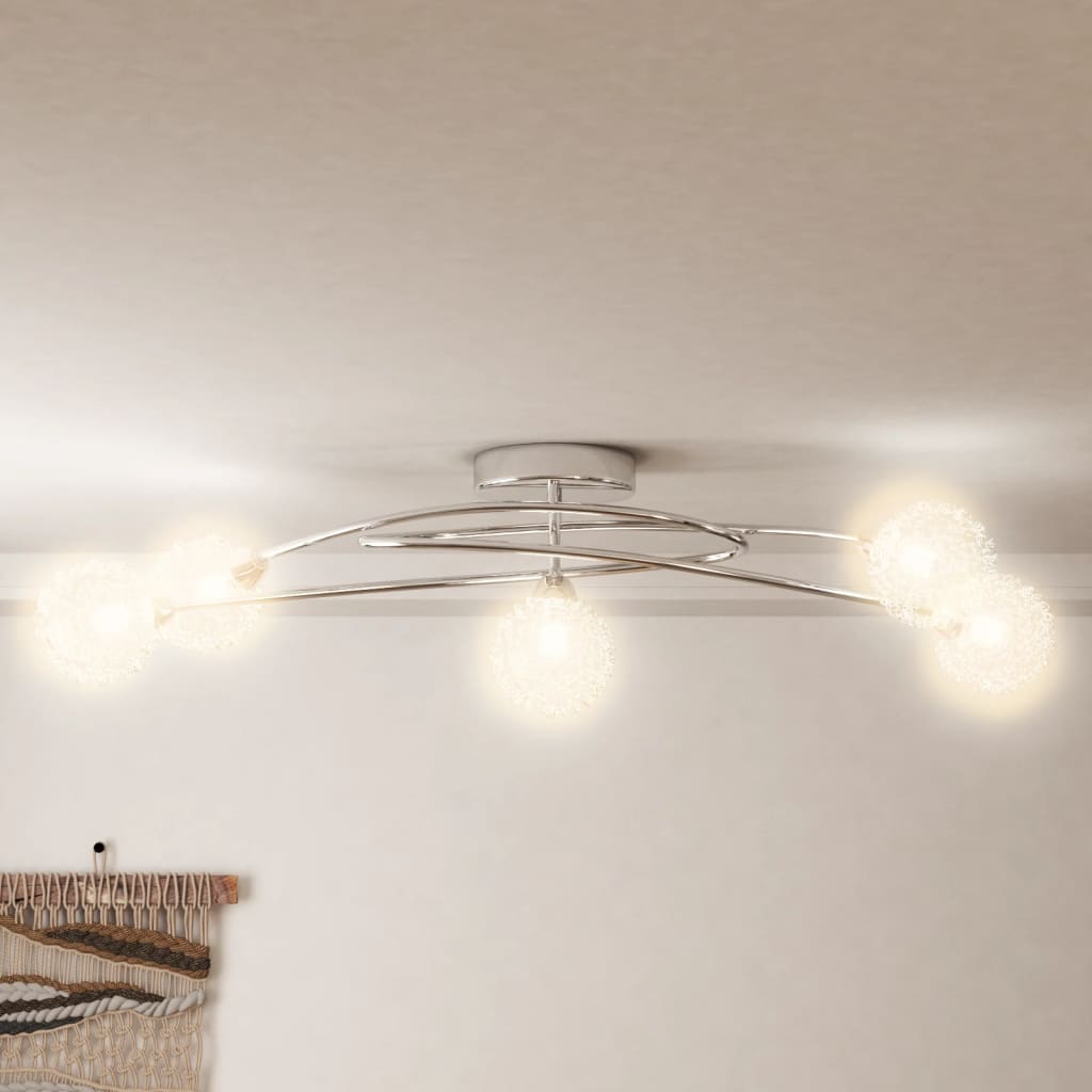 Lampada Da Soffitto Con Paralumi In Rete Per 5 Luci Led G9